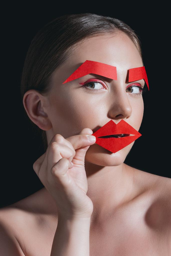 modische Frau mit Papier-Make-up - Foto, Bild
