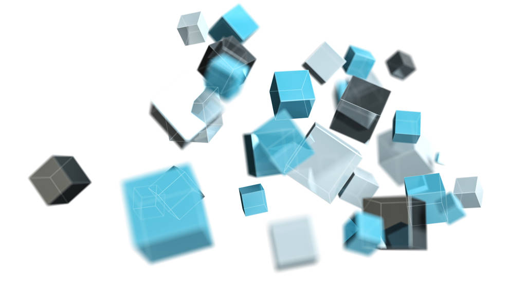 Плаваюча синя блискуча кубічна мережа 3D рендерингу
 - Фото, зображення