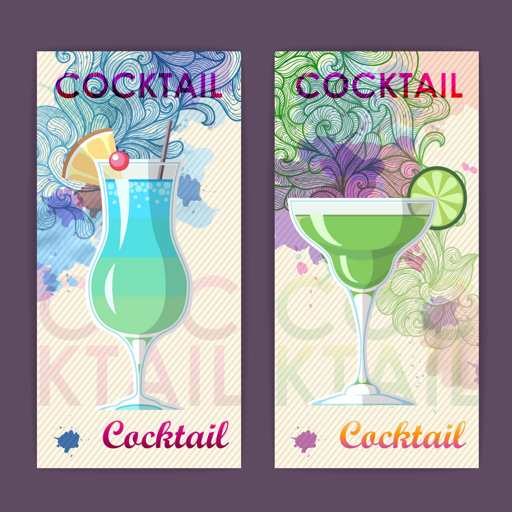 Flat cocktail design on Artistic decorative watercolor background - Vector, Image