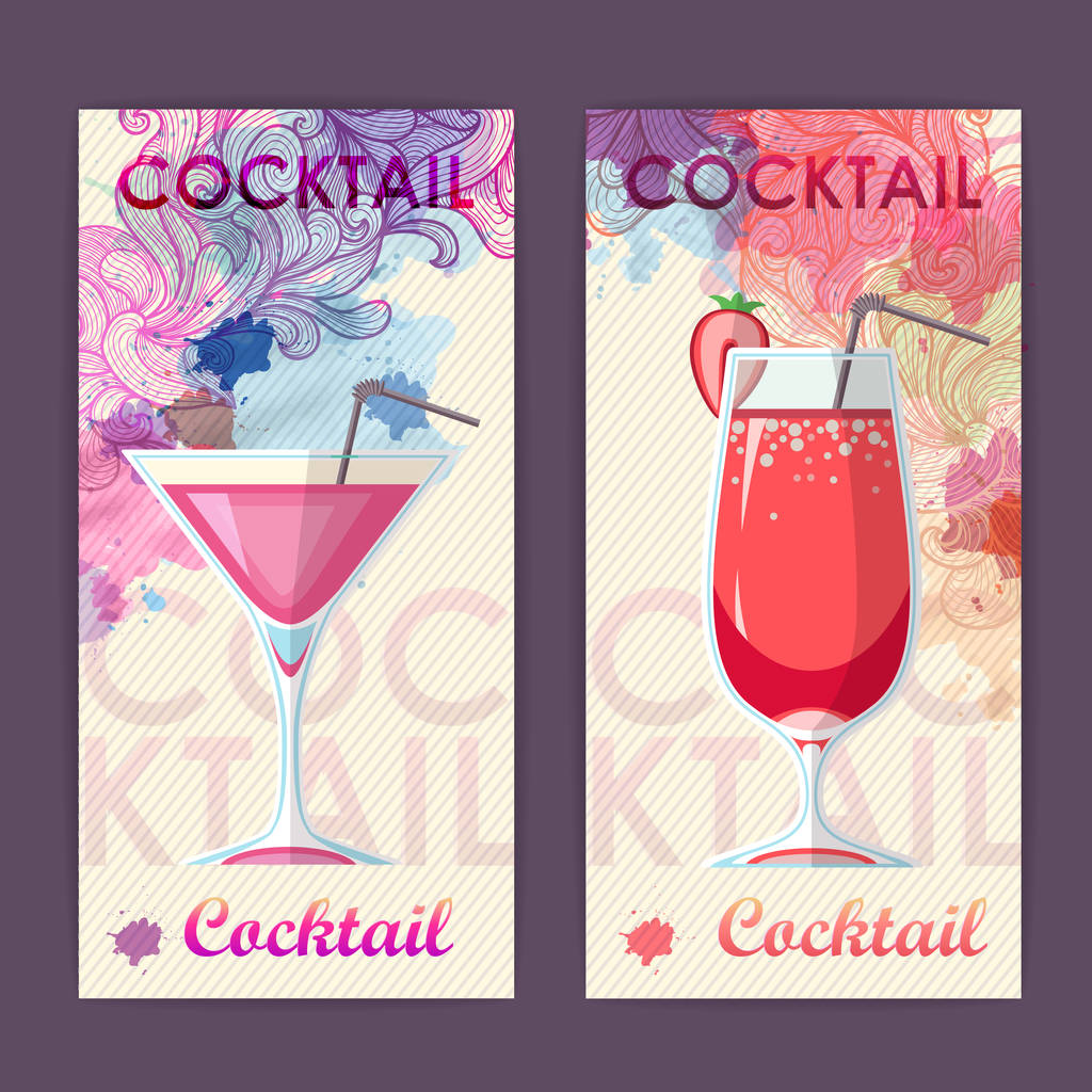 Conception de cocktail plat sur fond d'aquarelle décorative artistique
 - Vecteur, image