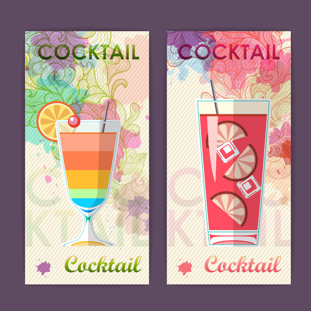 Plat cocktail ontwerp op artistieke decoratieve aquarel achtergrond - Vector, afbeelding