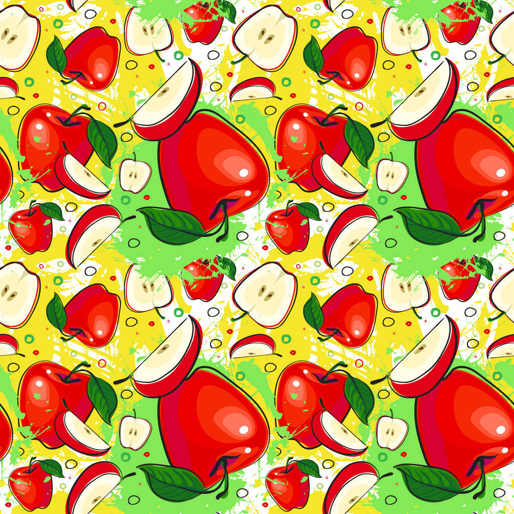 Modello senza soluzione di continuità mele rosse frutta estate ornamento sfondo
 - Vettoriali, immagini