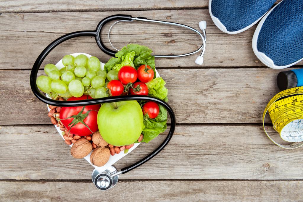 stetoskop, organik gıda ve Spor donatımı - Fotoğraf, Görsel