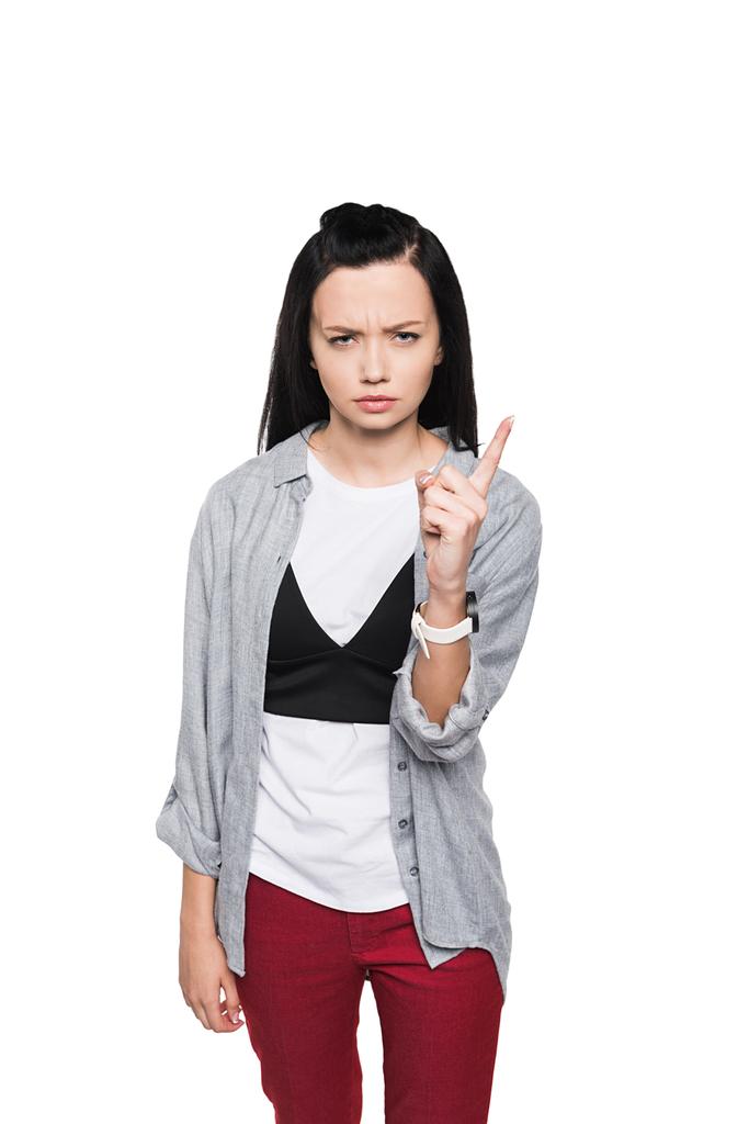 serious girl pointing with finger - Photo, Image