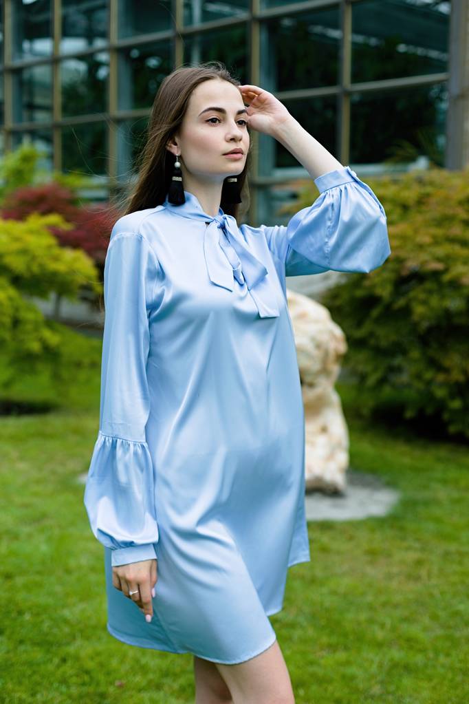 Молода жінка в блакитній сукні
  - Фото, зображення