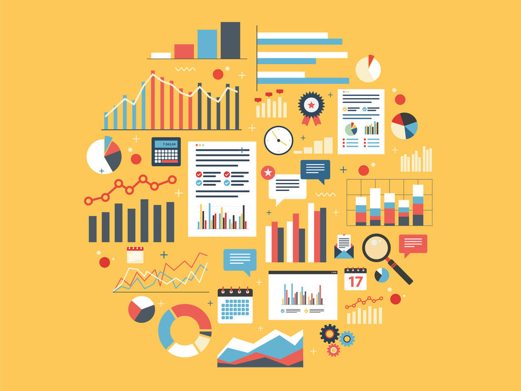 Analytics round illustration with charts. - Vector, Image