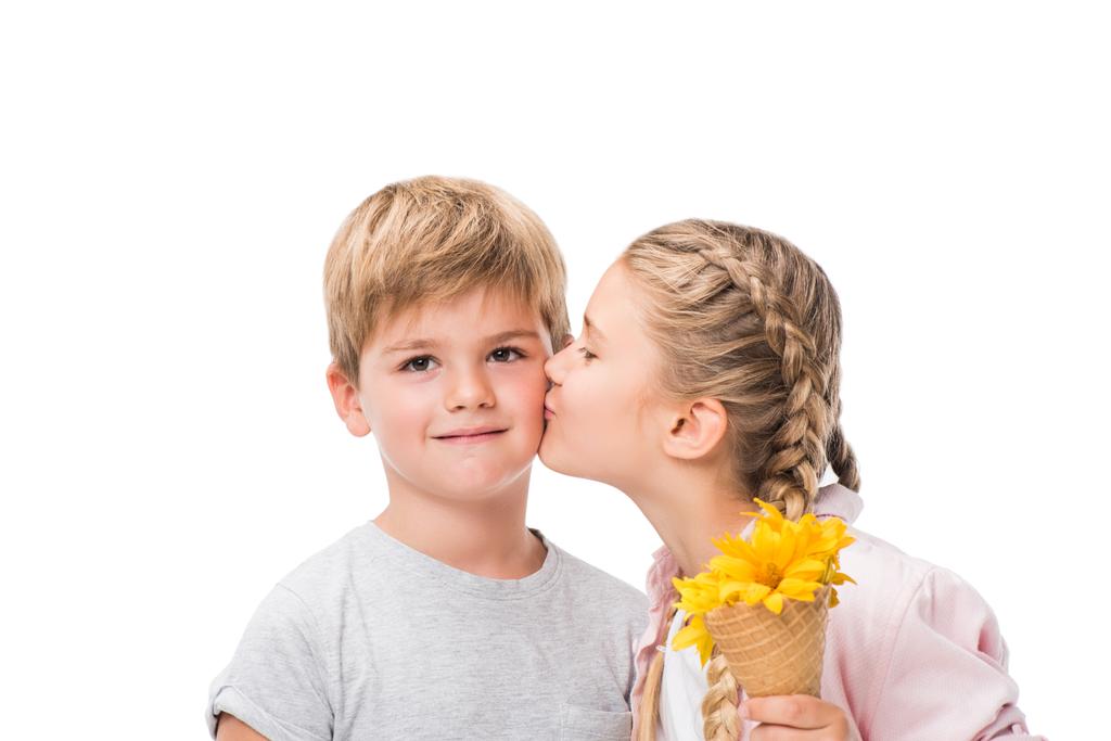 boy and girl with flowers - Photo, Image