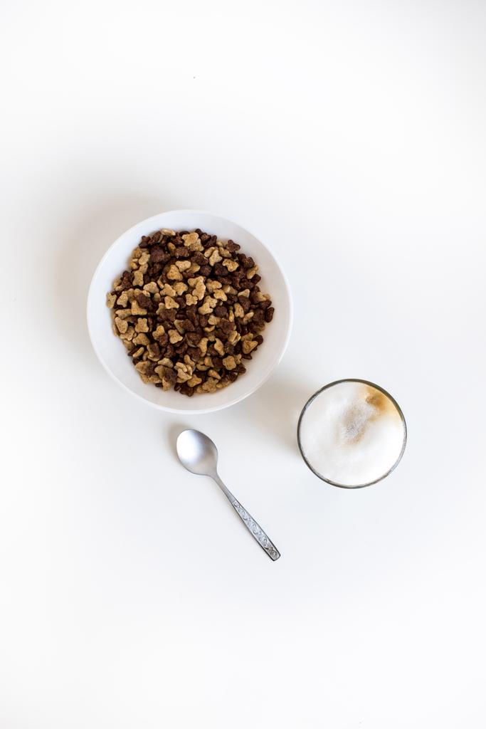 glass of coffee and cornflakes  - Photo, Image