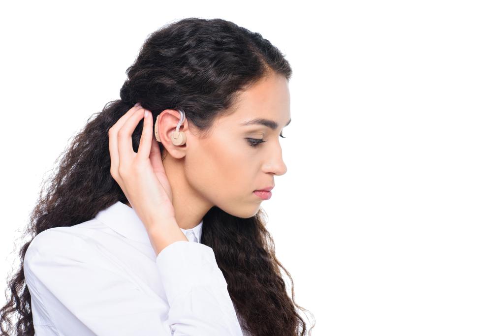 γυναίκα με ακουστικό βαρηκοΐας - Φωτογραφία, εικόνα