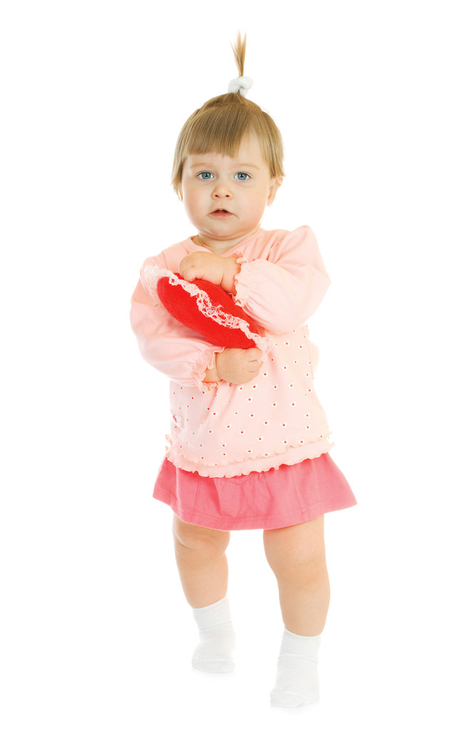 małe dziecko w czerwonej sukience na białym tle - Zdjęcie, obraz