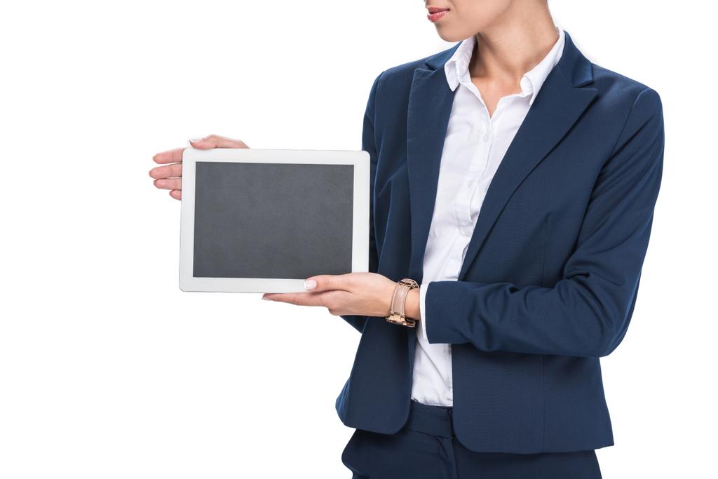zakenvrouw voorstellende digitale Tablet PC - Foto, afbeelding