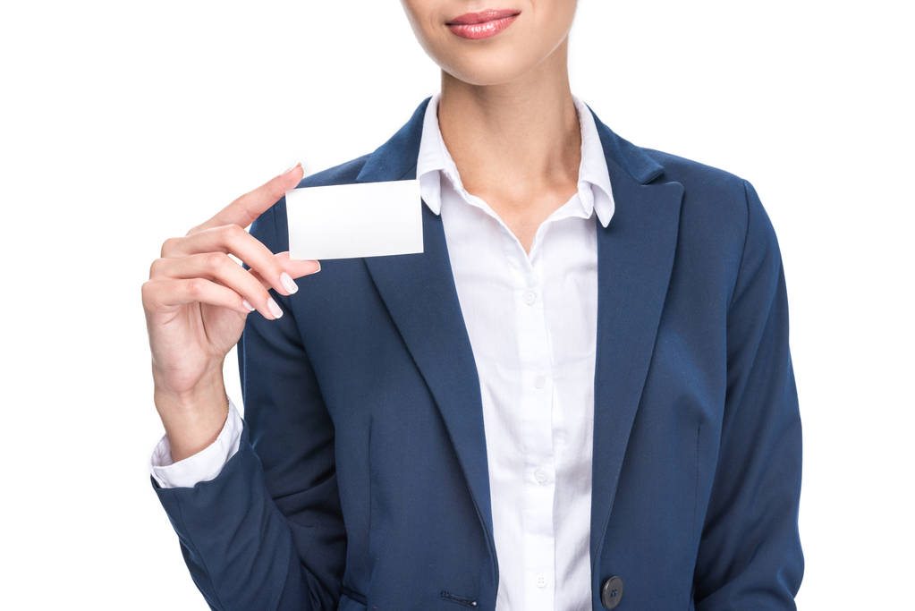 Empresária segurando cartão de visita vazio
 - Foto, Imagem