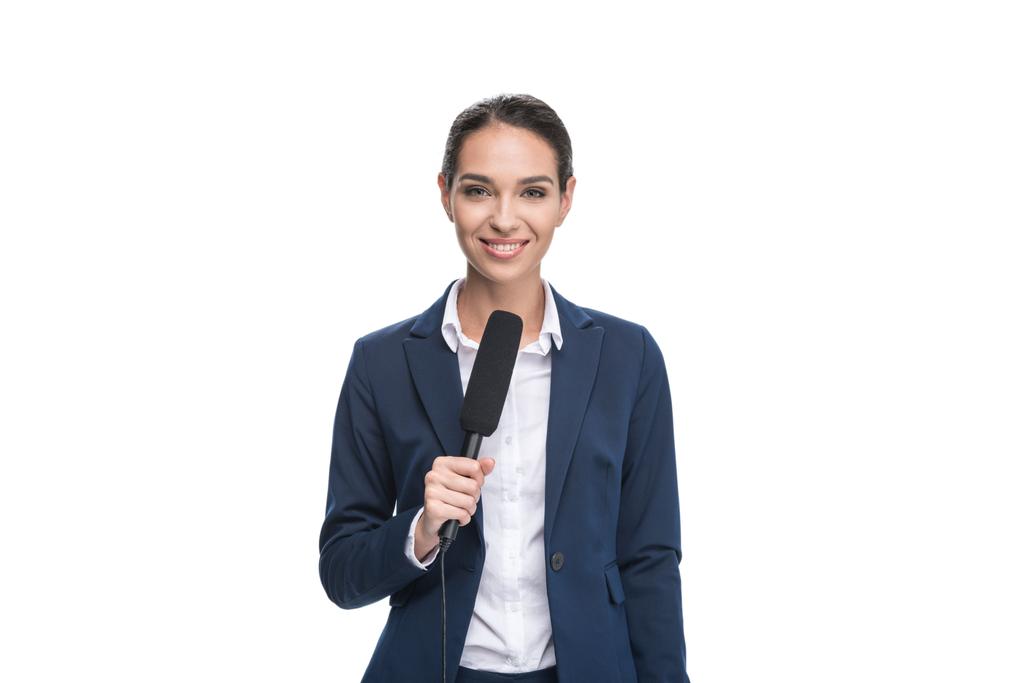 γυναίκα δημοσιογράφο με μικρόφωνο - Φωτογραφία, εικόνα