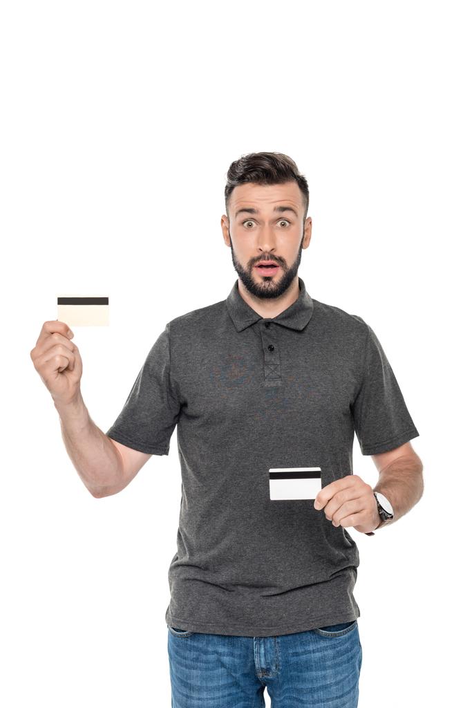 człowiek wyświetlone karty kredytowe - Zdjęcie, obraz