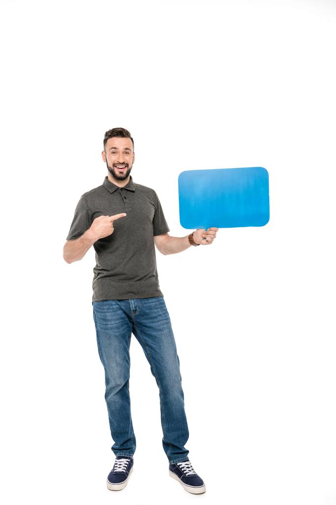 Homem apontando para a bolha de fala
 - Foto, Imagem