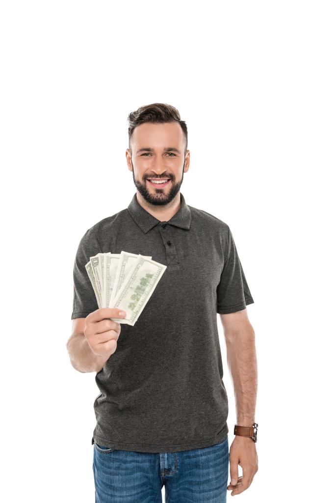 Uomo detentore di banconote in dollari
 - Foto, immagini