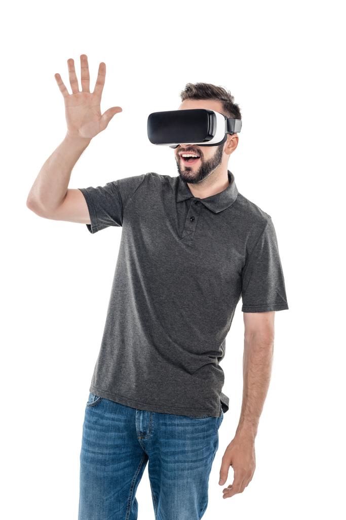 Ο άνθρωπος στο σετ κεφαλής εικονικής πραγματικότητας - Φωτογραφία, εικόνα