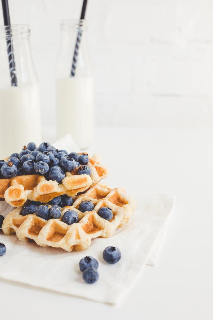 waffles with blueberries and milk - Photo, Image