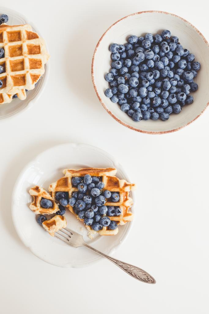 composition of waffles and blueberries - Photo, Image