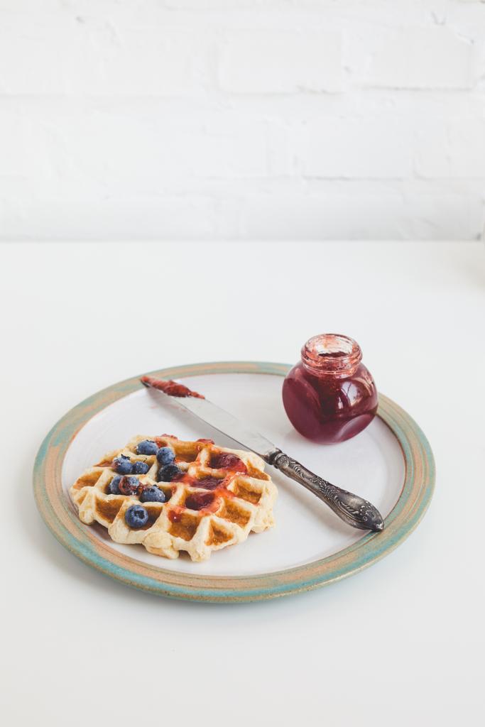 waffle with jam on plate - Photo, Image