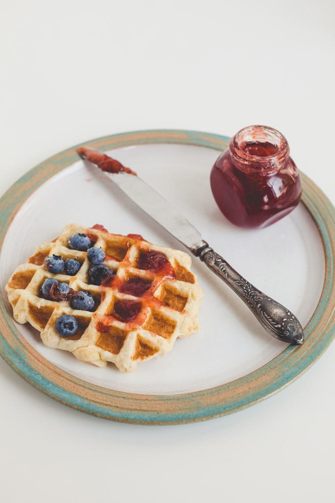 waffle with jam on plate - Photo, Image