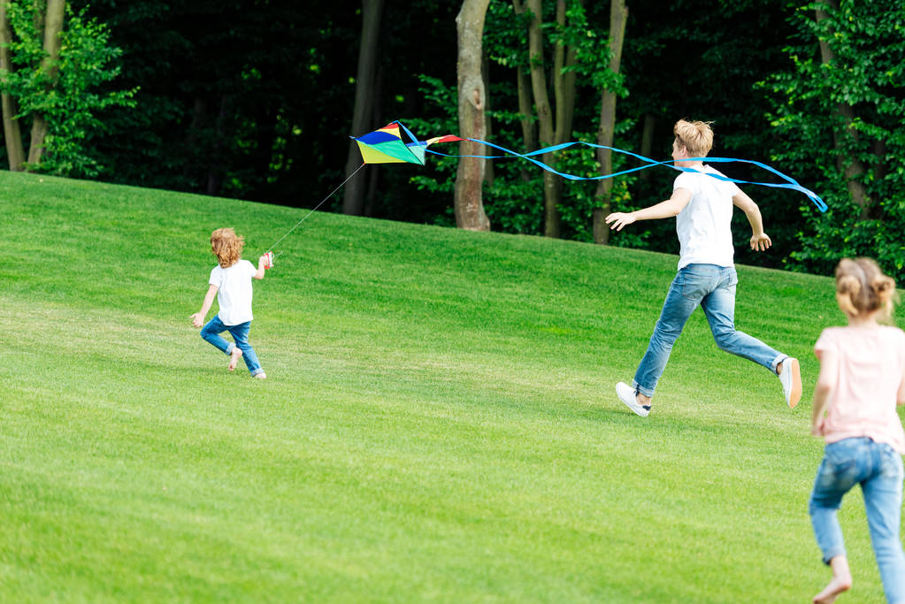 Ευτυχισμένη οικογένεια παίζει με kite - Φωτογραφία, εικόνα