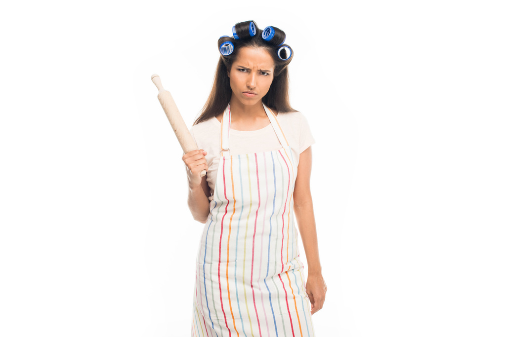 Angry housewife with rolling pin - Photo, Image