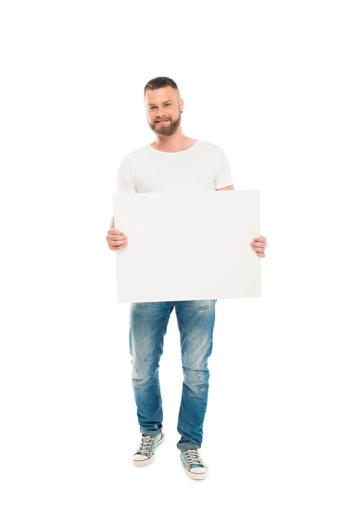 bearded man with blank banner - Photo, Image