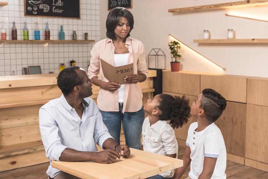 african-american family in cafe - Photo, Image