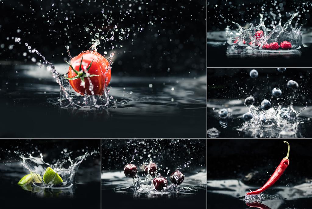 products falling in water with splashes - Photo, Image