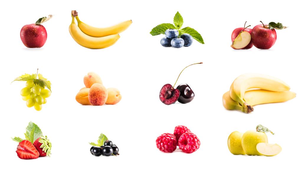 Collage con varias frutas y bayas frescas
 - Foto, Imagen