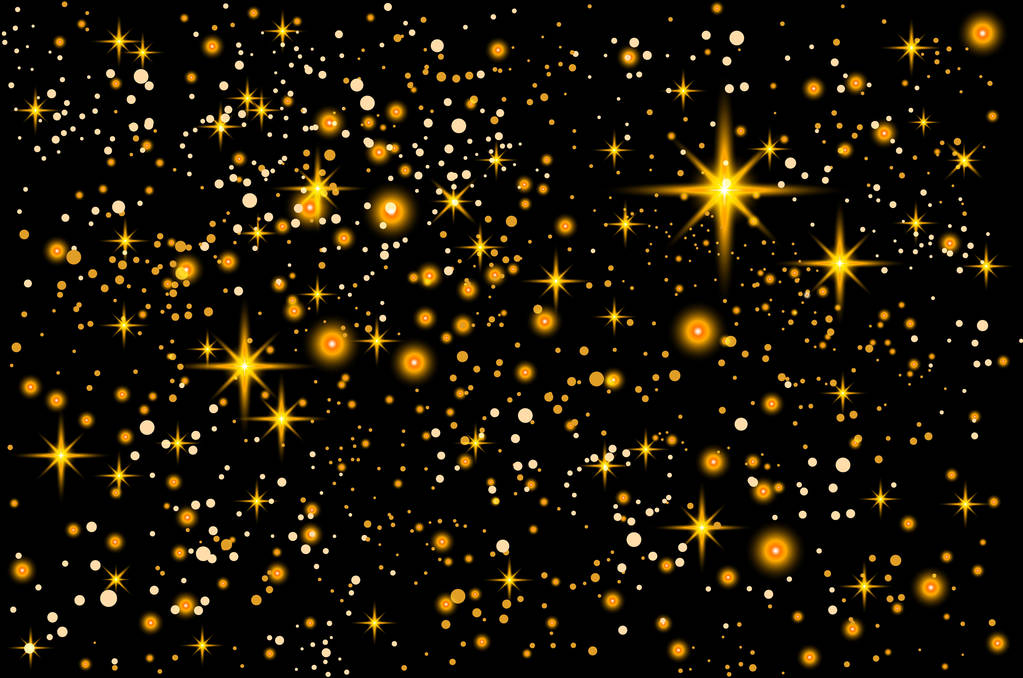ruimte. Kerstmis, Nieuwjaar kaartsjabloon met abstracte gouden sterren gevormde confetti achtergrond. kosmos - Vector, afbeelding