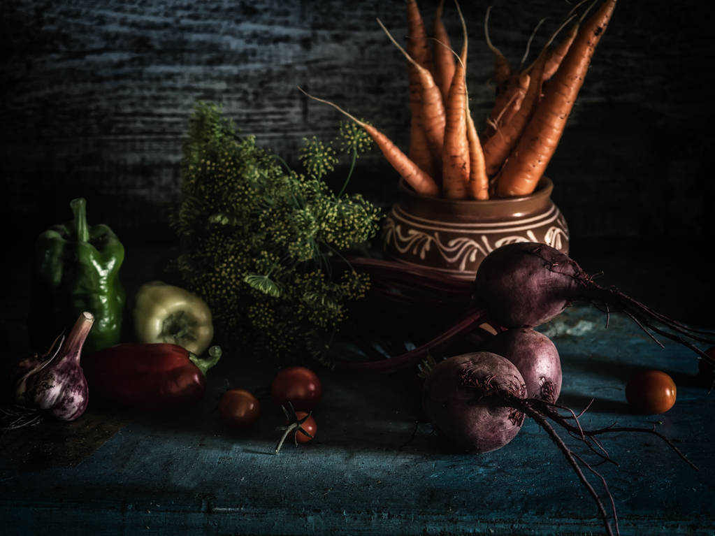 Natürmort sebze malzemeler pancar çorbası taze hasat sağlıklı yeme - Fotoğraf, Görsel