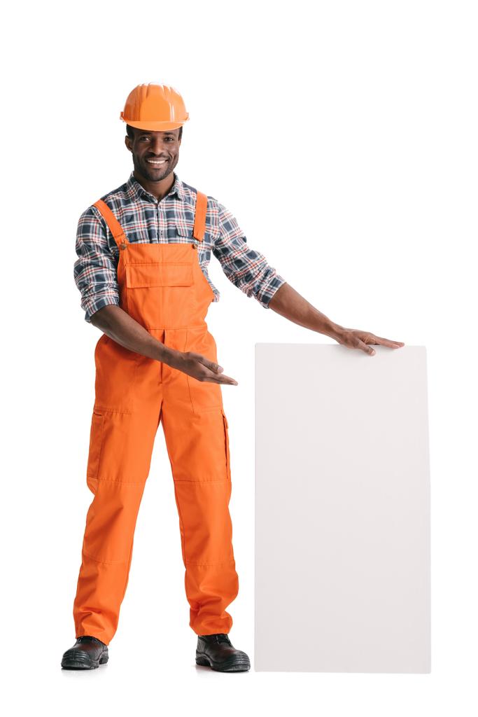 builder with blank white banner - Photo, Image
