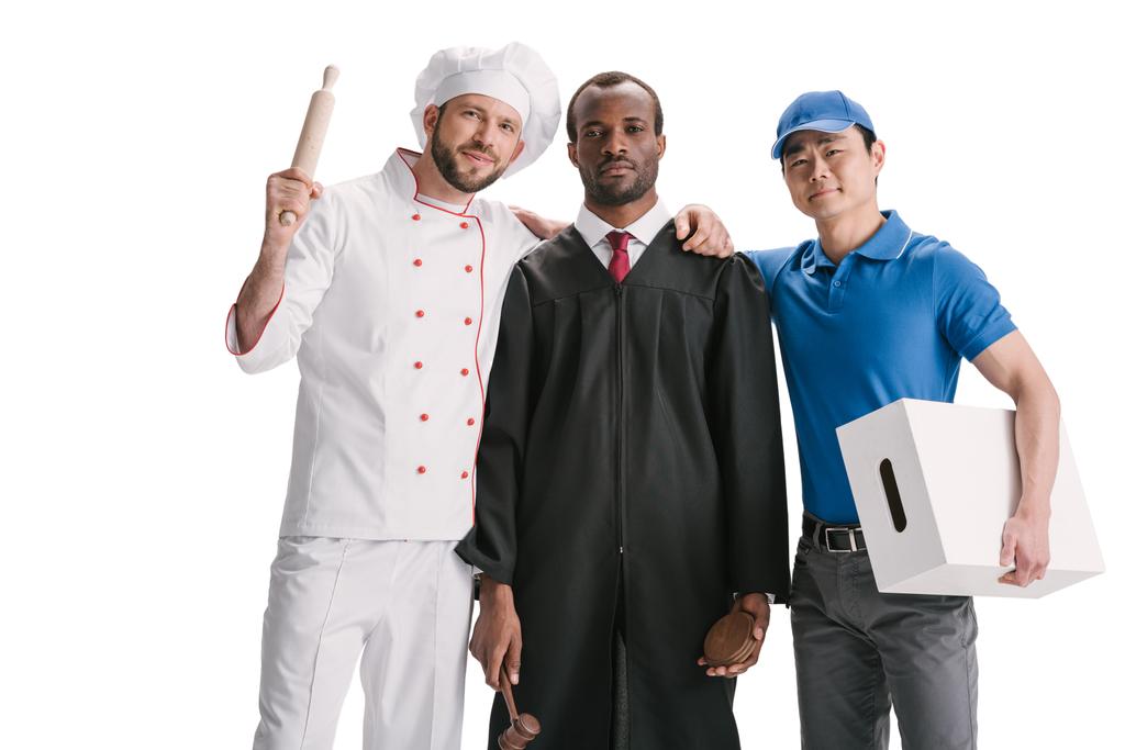 rechter, chef-kok en koeriers - Foto, afbeelding