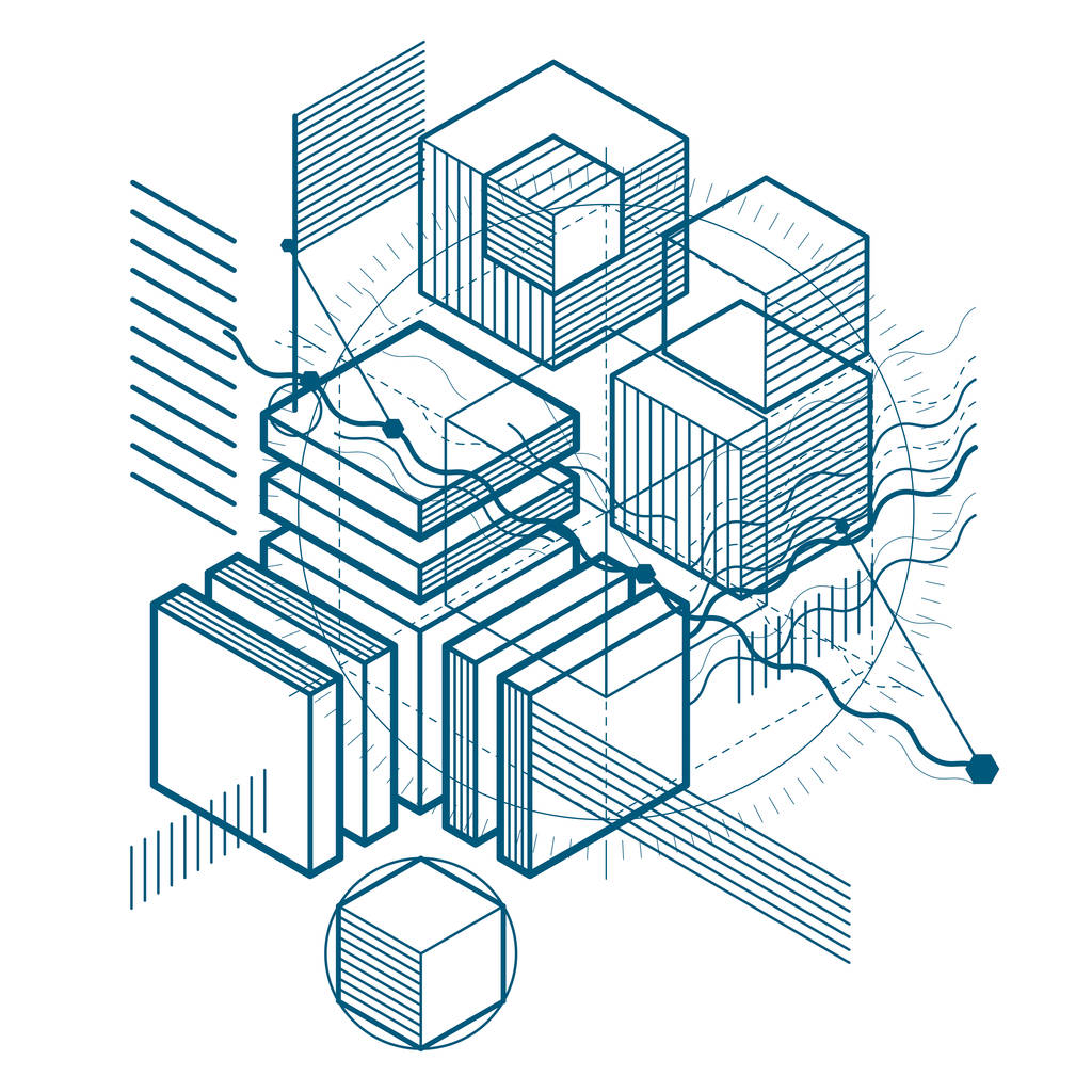 Isometric abstraction with elements - Vector, Image