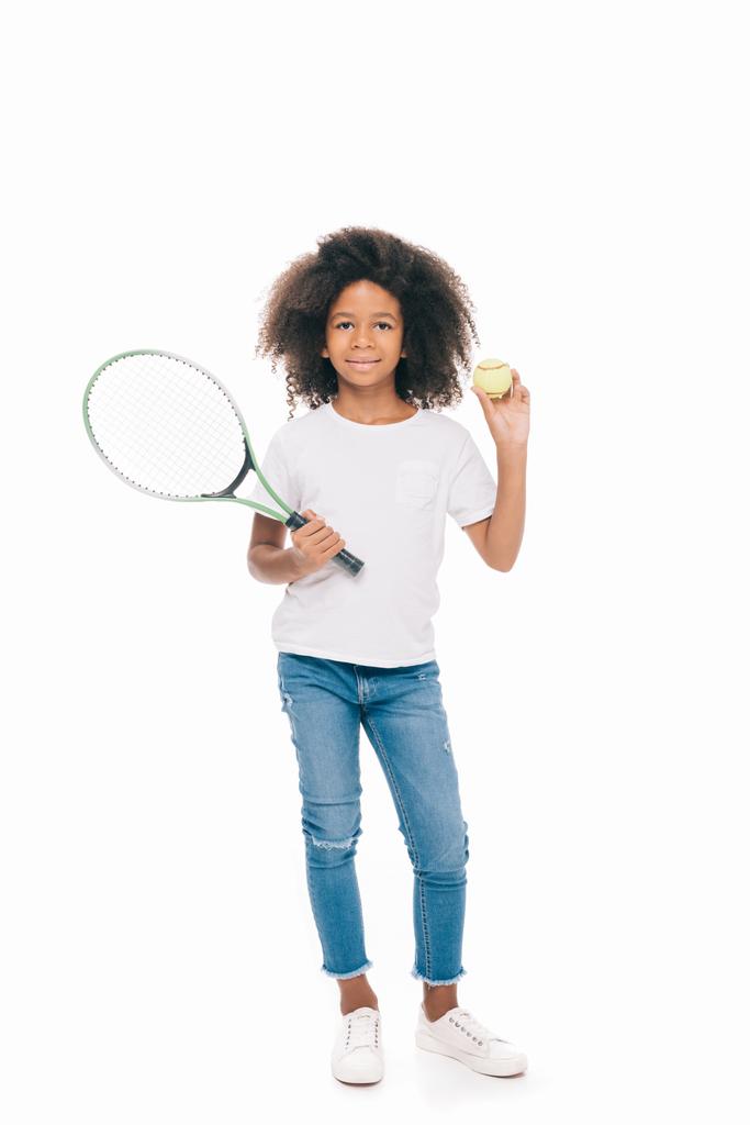 afro-américaine fille avec raquette de tennis
 - Photo, image