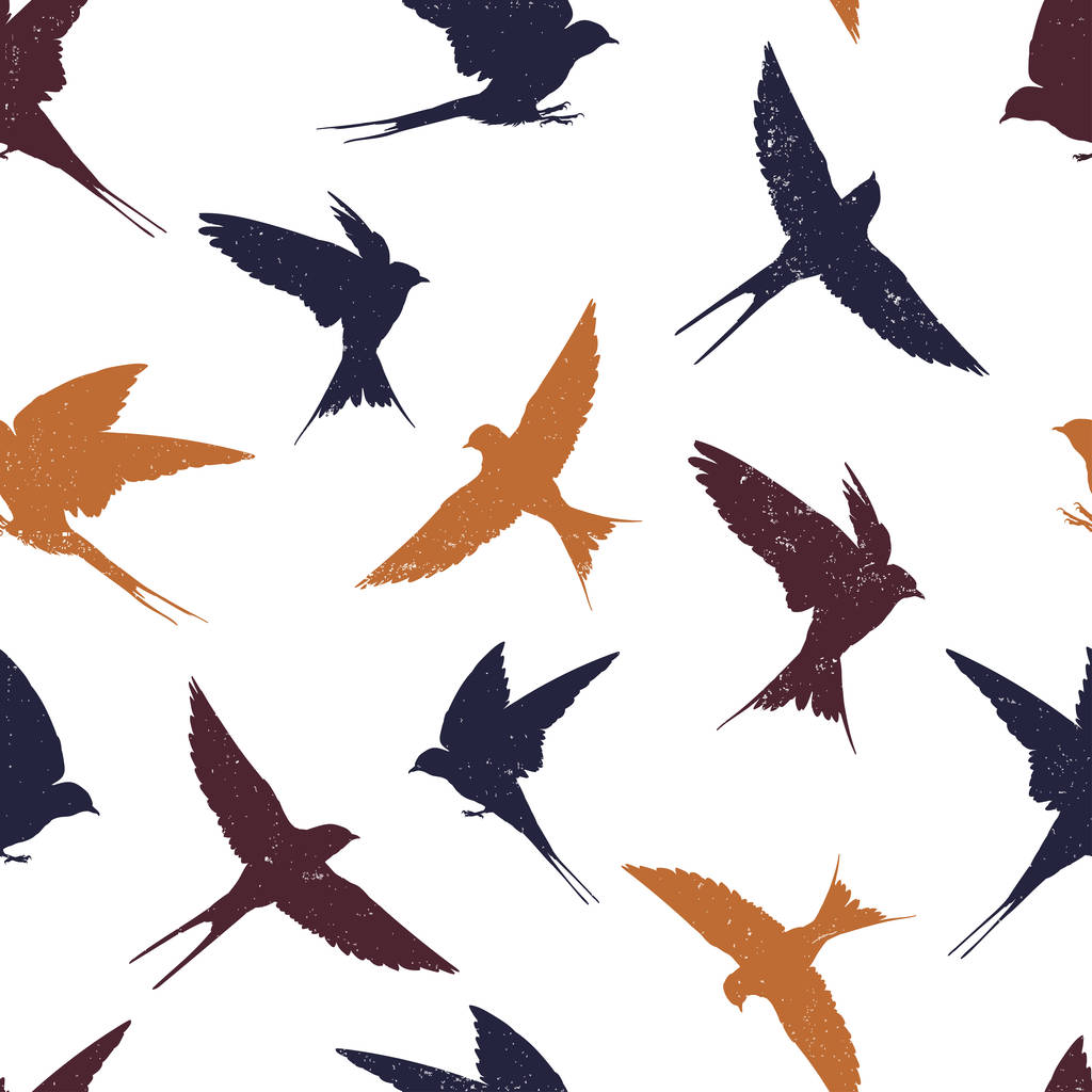 Seamless pattern with swallows - Vector, Image