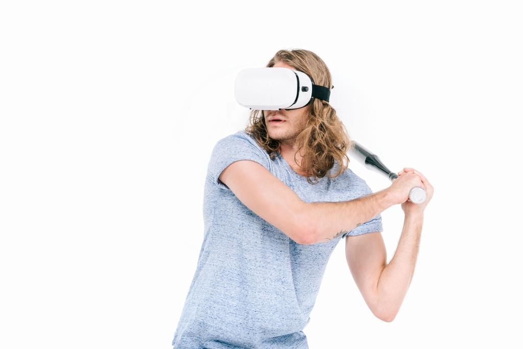 man in virtual reality headset with bat - Photo, Image