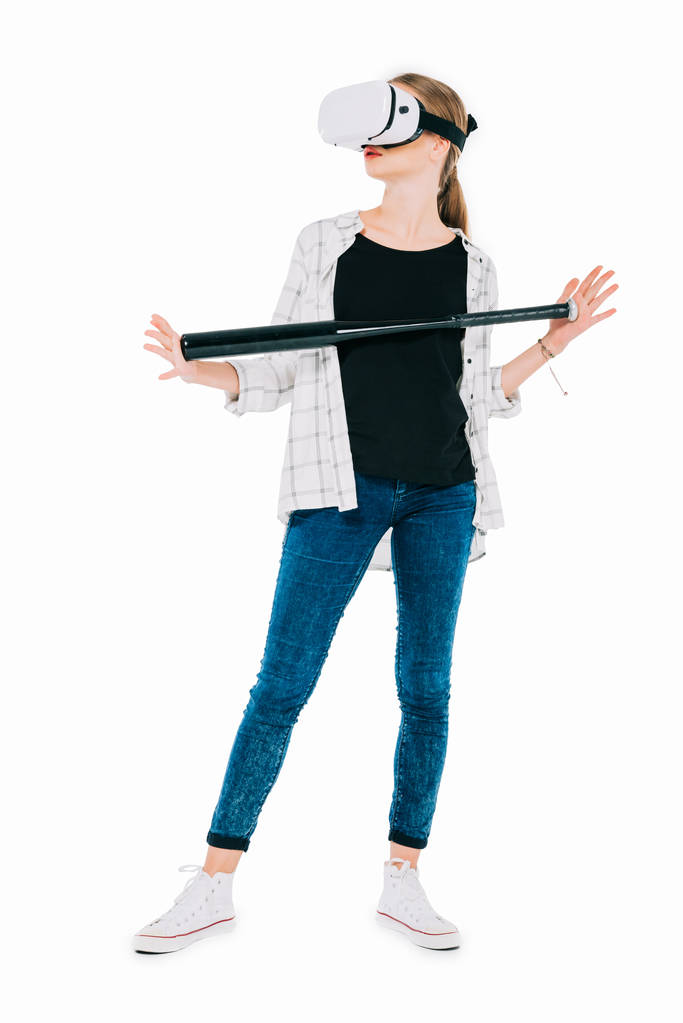 mujer en realidad virtual auricular con bate
 - Foto, imagen