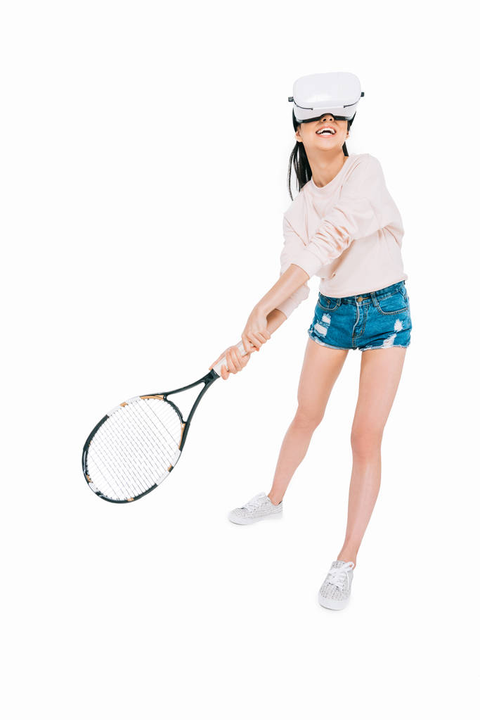 κορίτσι παίζει τένις στην εικονική πραγματικότητα - Φωτογραφία, εικόνα