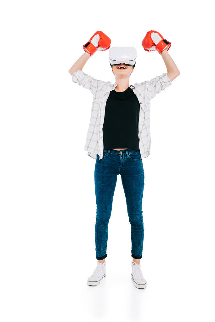 Kobieta, boks w zestaw wirtualnej rzeczywistości  - Zdjęcie, obraz