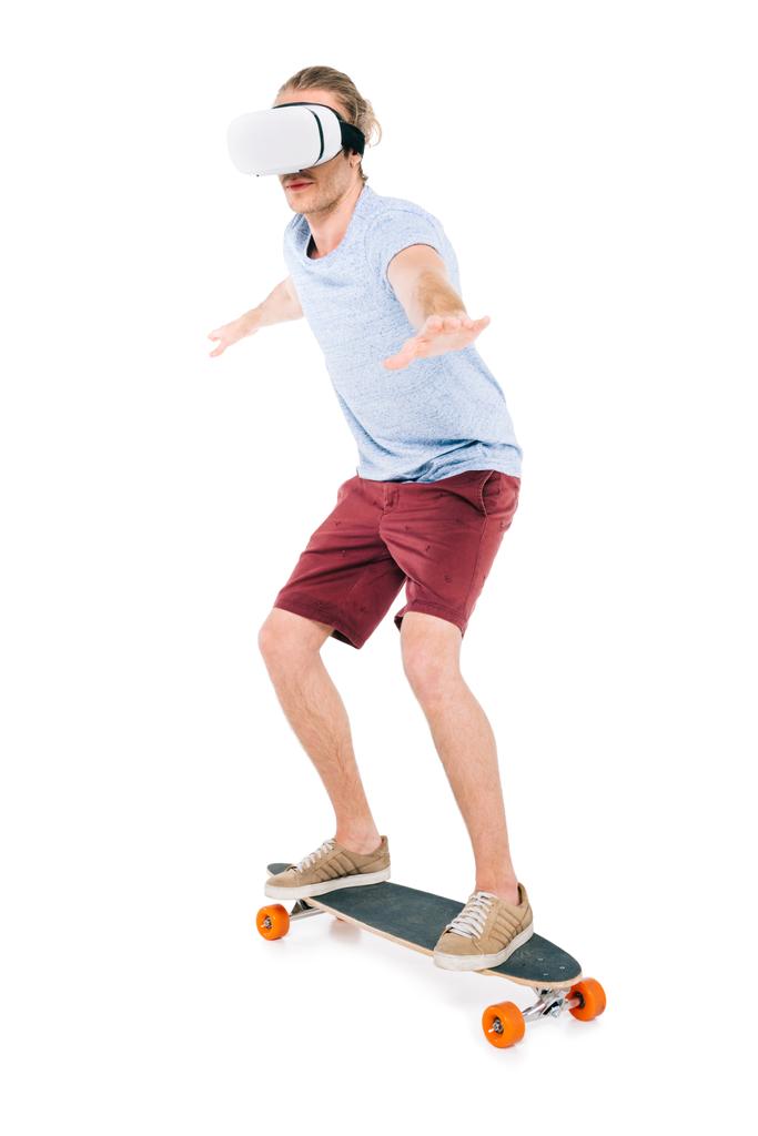 man in virtual reality headset skateboarding - Photo, Image