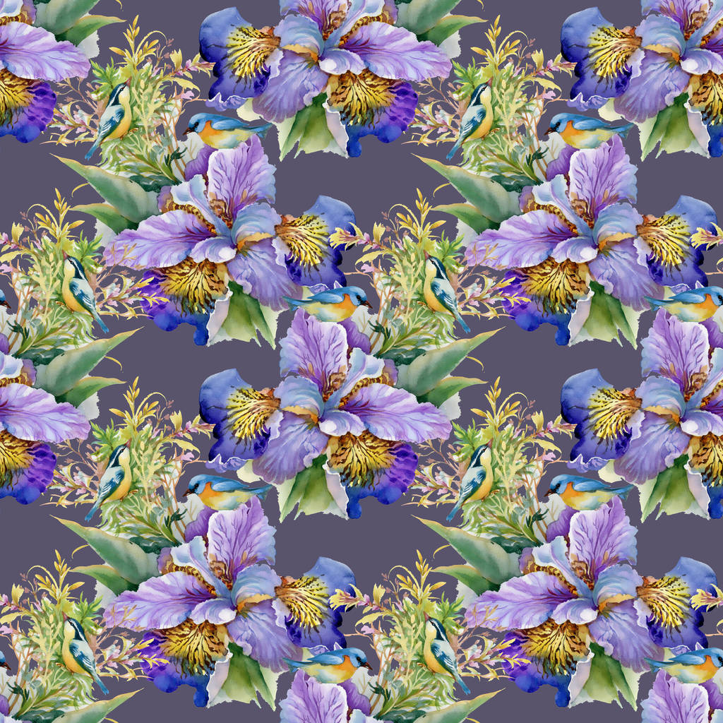 Акварельні фіолетові квіти і птахи
  - Фото, зображення
