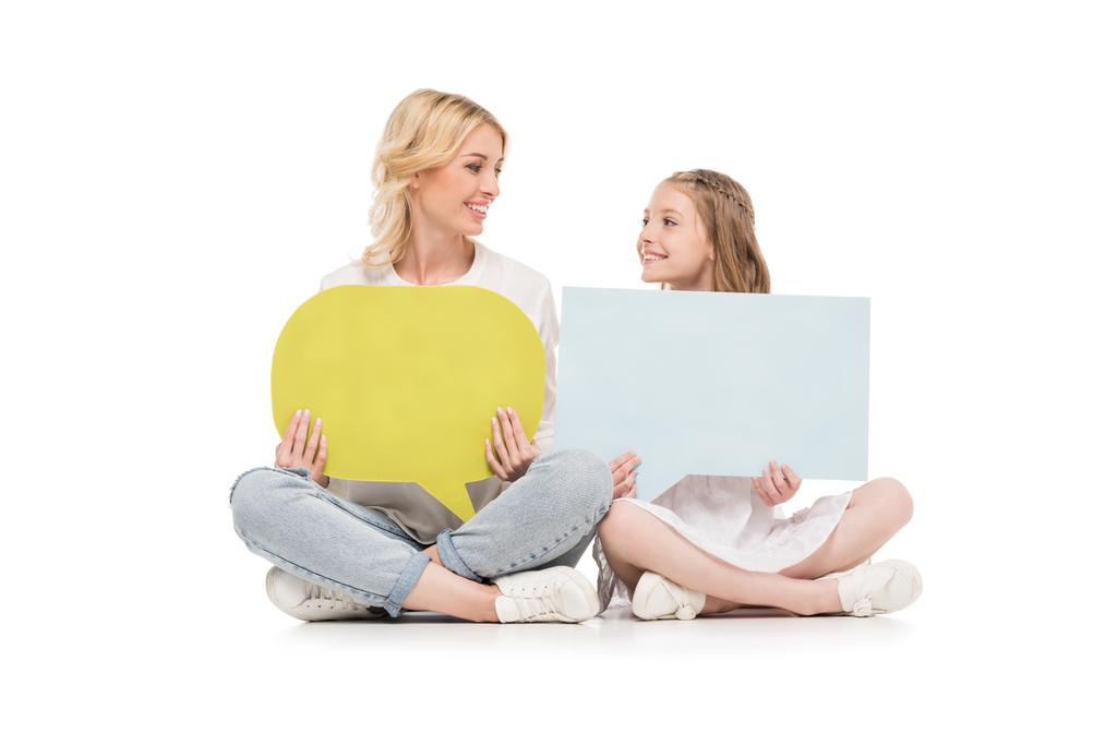 mother and daughter with blank cards - Photo, Image