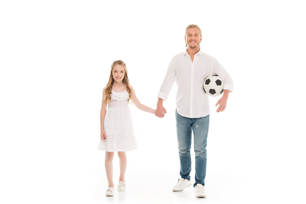 apa és lánya, a futball-labda - Fotó, kép