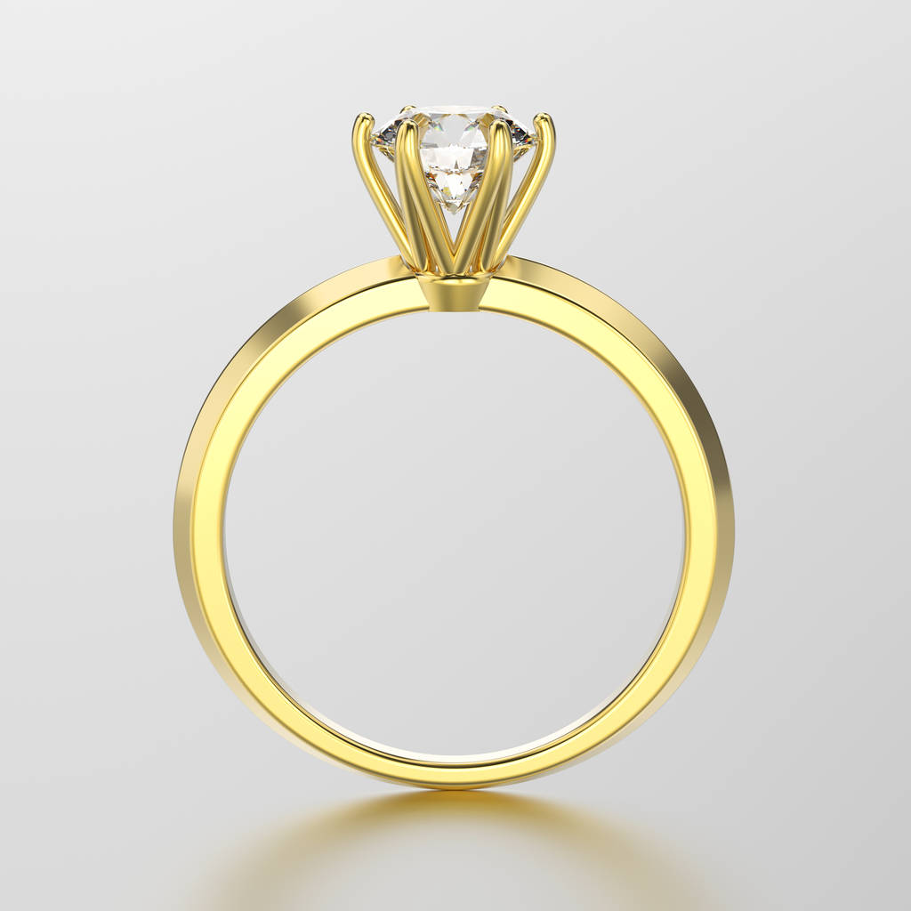 3D illustration yellow gold traditional solitaire engagement dia - Photo, Image