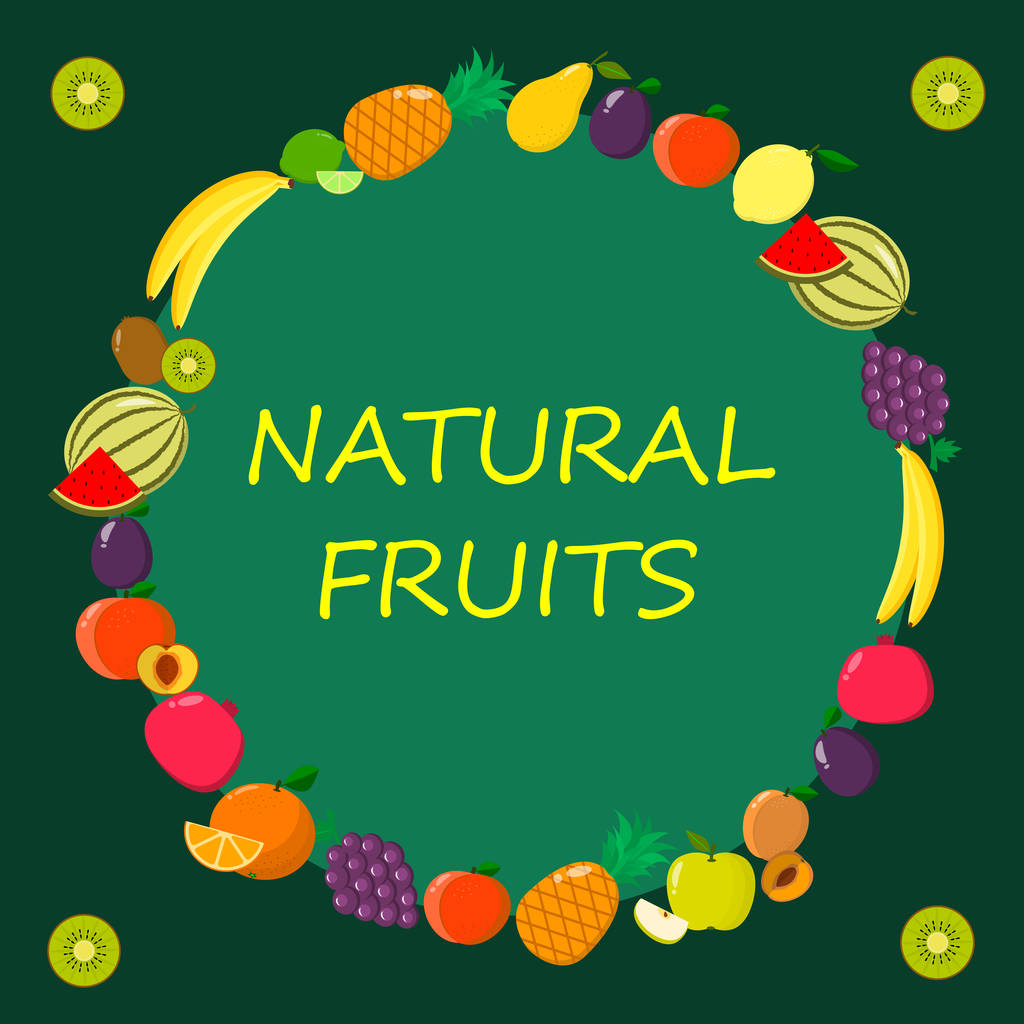 Иллюстрация различных видов фруктов на зеленом фоне
. - Вектор,изображение