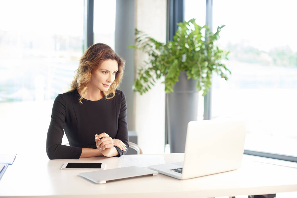  businesswoman sitting in front of laptop - Photo, Image