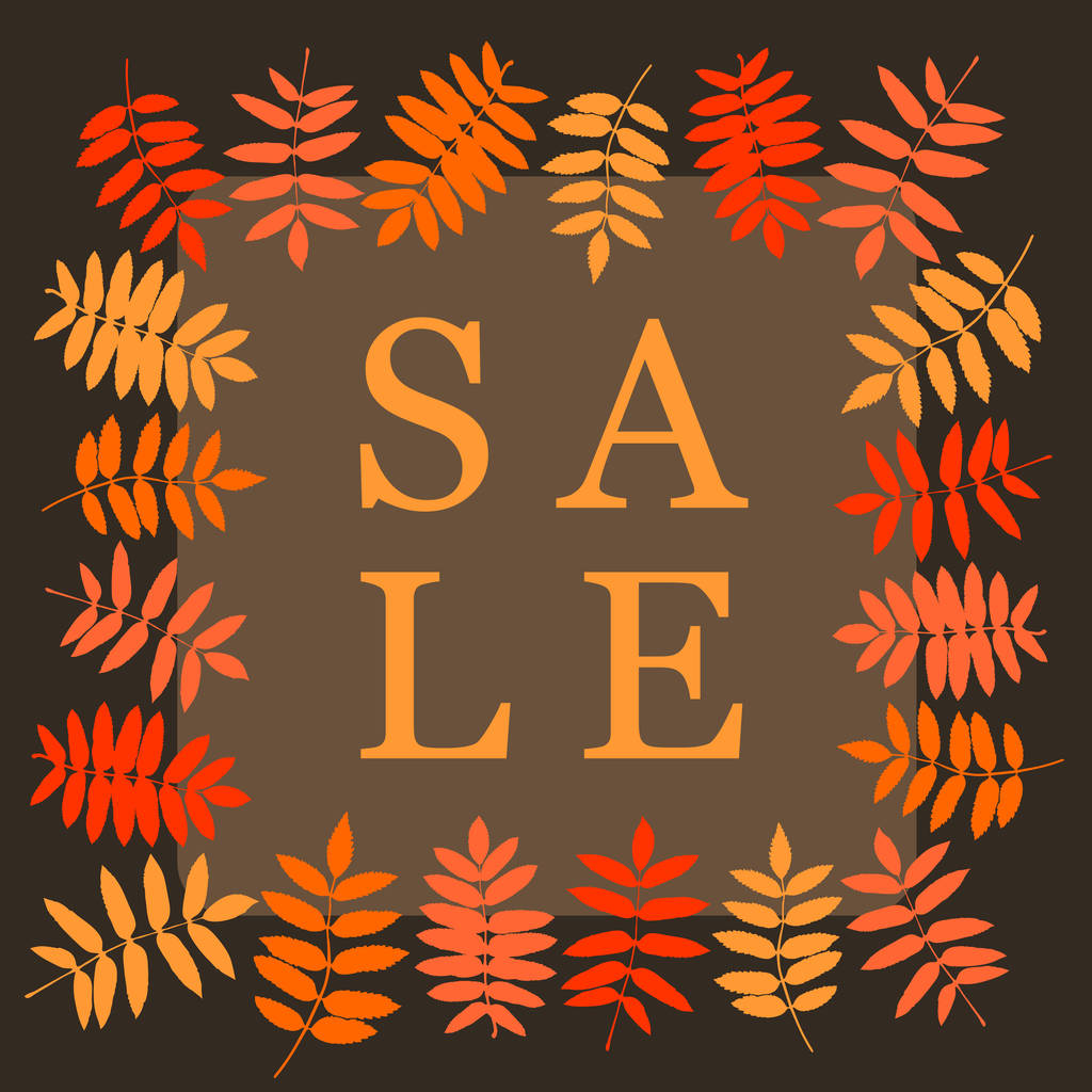 Bannière carrée de vente d'automne avec feuille de rowan. Cadre de feuilles
 - Vecteur, image